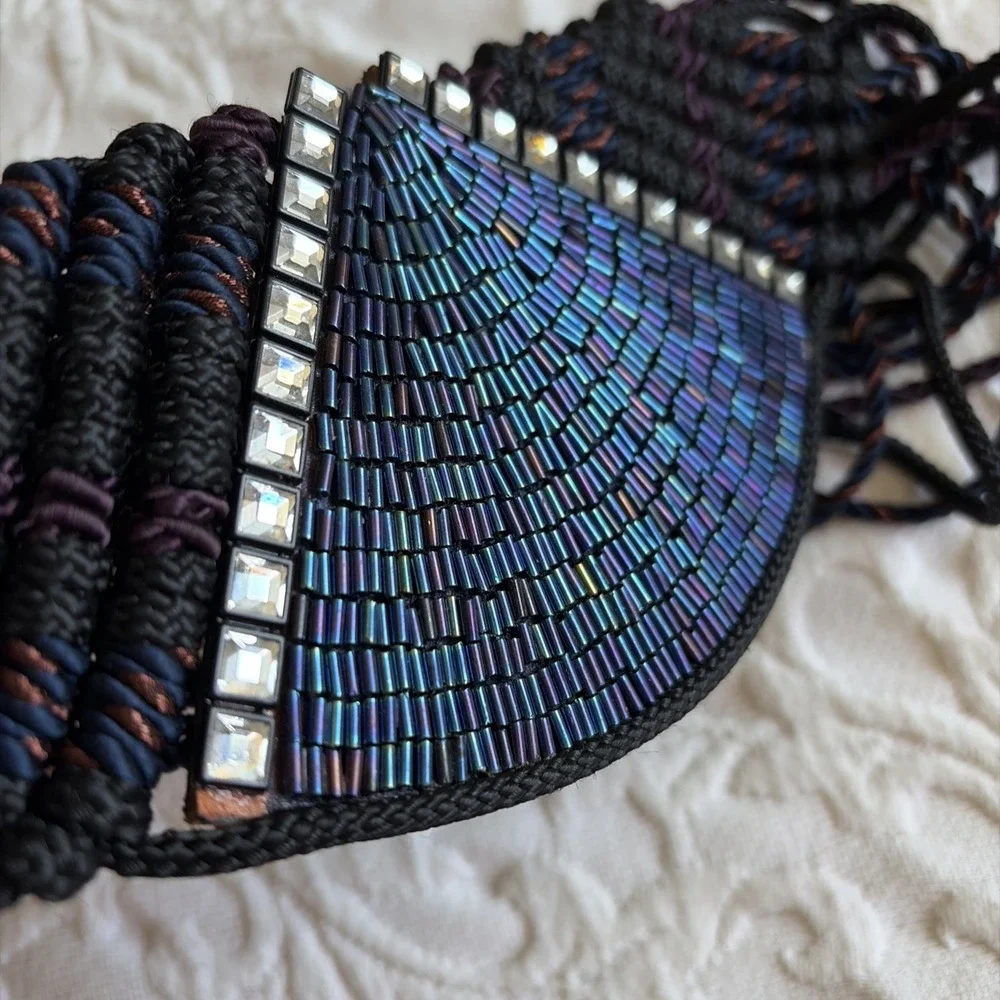 Vtg 70s 80s Signed Manett Macrame Beaded Boho Hippie Belt  display picture 2